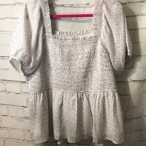 ARULA White Floral Smocked Blouse XL